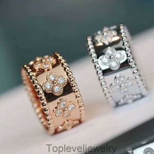 Four feuille de luxe Clover Luxury Jewelrykaleidoscope Anneau avec K rose Placing Edge Plain Diamond Inclay