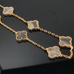 Klavertje vier ketting Obsidiaan gemaakt sieraden set ontwerper hoge kwaliteit ketting verguld 18K Premium cadeau voor vriendin 037