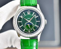 Vier naalden heren automatische mechanische horloges 40 mm vol roestvrijstalen lederen band polshorloges pate top luxe merk diamant horloge moon fase genève montre de