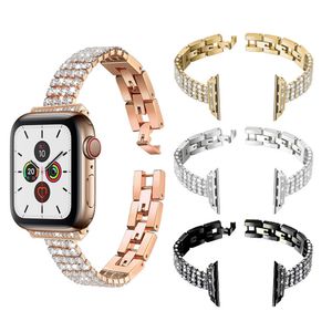 Bracelet de bijoux en métal à quatre rangées de diamants, bracelet de montre à maillons pour Apple Watch série 3 4 5 6 7 8 9 iWatch 40 mm 41 mm 44 mm 45 mm Ultra 49 mm