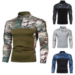 Quatre saisons Camouflage hommes sweats à capuche demi pull à fermeture éclair col montant veste nouveau mâle décontracté mode Sports de plein air manteaux