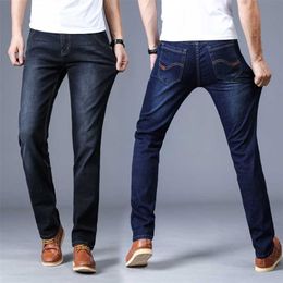 Four Seasons Hoge Kwaliteit Katoen Denim Jeans Mannen Effen Kleur Merk Business Rechte Casual Jean Broek Big Size 28-40 211108