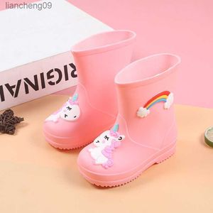 Four Seasons Infants Rainboots Niños Botas para niñas Niños Unicornio de dibujos animados Zapatos de lluvia Niños Zapatos impermeables L230620