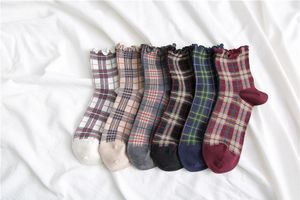Vier seizoenen dames sokken Britse plaid retro vrouwen sokken literatuur en kunst beroemdheid stijl dames college stijl