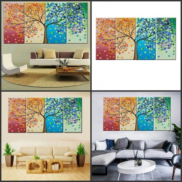 Quatre saisons arbre mur toile art décoration photo impression famille salon peinture à l'huile sans cadre maman papa qylhza garden2010 660 R2