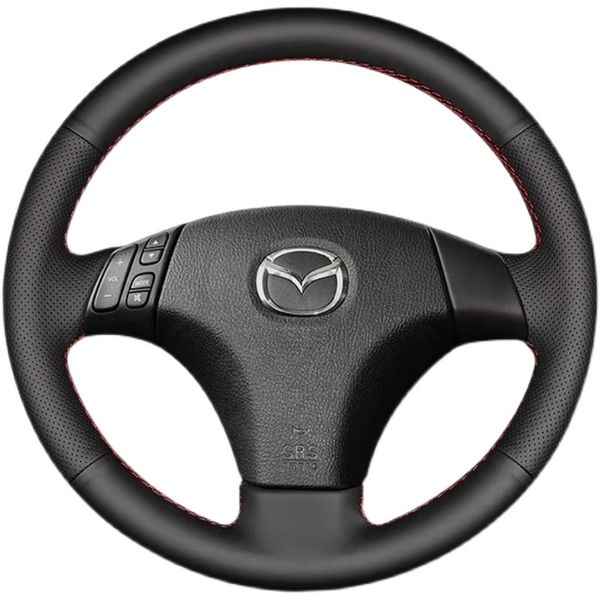 Funda universal para volante de cuero cosida a mano, color negro, para las cuatro estaciones, adecuada para modelos antiguos Mazda 6 04-15