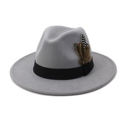 Chapeau Fadora de fête pour femmes, quatre saisons, bande de plumes, décor, chapeaux d'église à large bord, casquette en feutre Vintage Gorras multifonction Fedoras2305