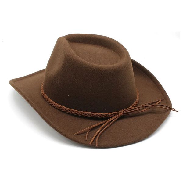 Chapeaux de Cowboy en laine pour hommes, quatre saisons, bretelles tressées, Design occidental 57-58cm, casquettes d'extérieur pour hommes, Cool équitation garçon NZ0051 240314
