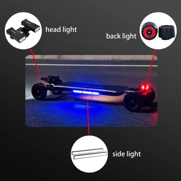 Planche à roulettes électrique à quatre roues, lumières décoratives de course nocturne, multifonctions modifiées 231225