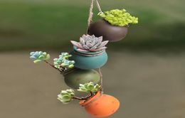 Vierstuk Set van hangende bloempot keramisch airpermeable balkon wallmounted plantenpot hangende rustieke pastelkleurige keramische plantenbak y24894867