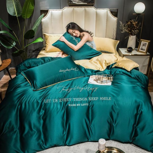 Juegos de cama de seda de cuatro piezas, tamaño king queen, funda de edredón de lujo, funda de almohada, funda de edredón, juegos de edredones de cama de alta calidad fast302T