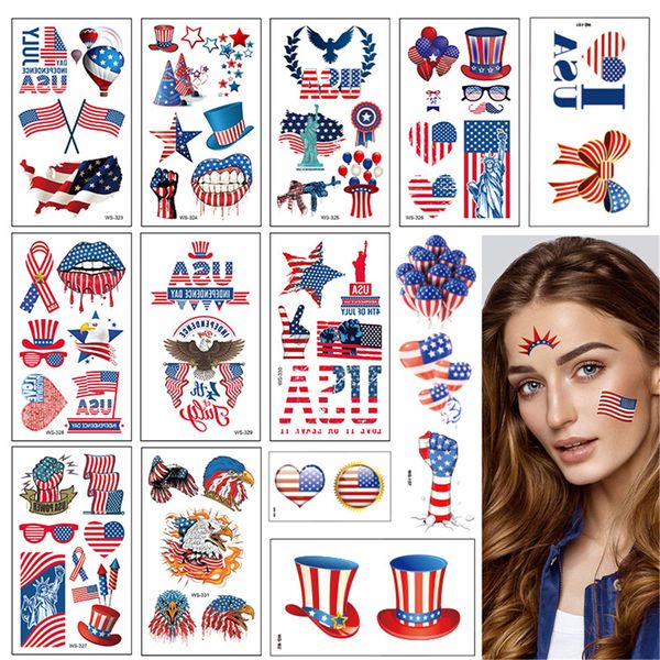 Quatrième de juillet tatouage temporaire fête de l'indépendance tatouages drapeau américain Design USA autocollants pour la fête du travail Memorial Day Party Supplies