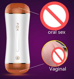 FOX Automatische Dual Channel 10mode vibratie volwassen mannelijke masturbatie Cup Realistische Pocket Pussy Vagina orale seks Speeltjes voor mannen