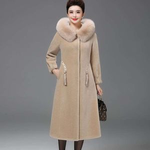 Col de renard à capuche particules mouton coupe velours femmes longue longueur au genou Version coréenne Haining fourrure manteau intégré 983286