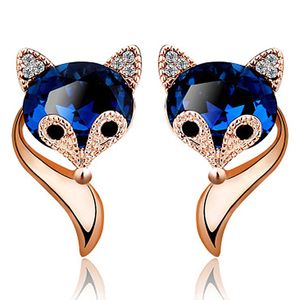 fox crystal earrings for women jewelry female fashion temperament 18K gold sapphire charm temperament fox silver earrings