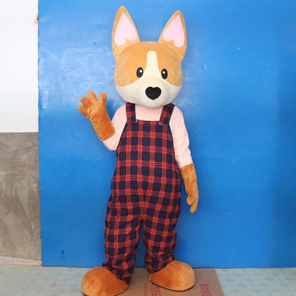 Fox Dog Mascot Costume Animal relleno Yellow Plush Dog Fursuit Props Actividad Outfit Uniexs Walking Cartoon