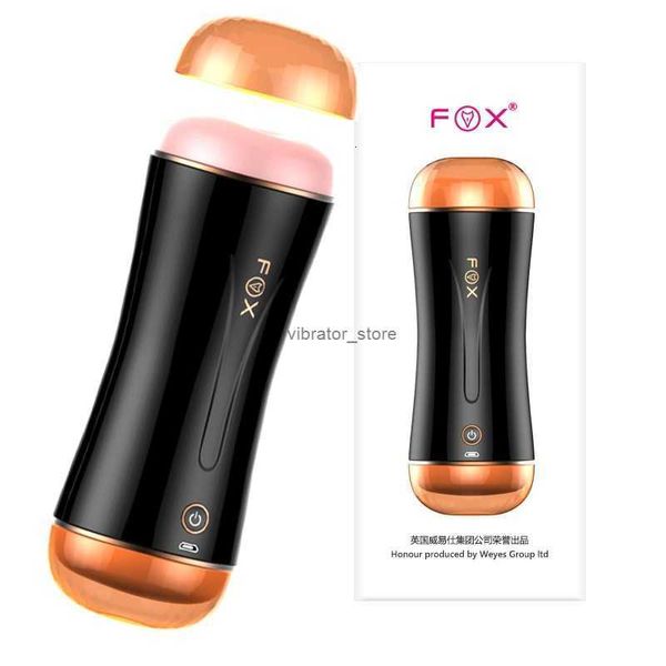 Fox Double Fun S2 avión de fonación interactivo de doble cabeza Copa para hombre masturbación clip eléctrico succión e inserción productos sexuales para adultos