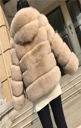 Fox Fur Coat Dames Winter Fashion Fake Fluffy Fox Fur Jacket met Hood Outfit Hoodies Echte mannen Madeeffur Hooded Coat Vrouw Y0905660260