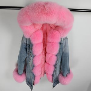 Fox Fur Collar Winter Coat For Women Denim Jackets Parkas With Fur Capy Rabbit Fur Linner gruesos vientos de viento