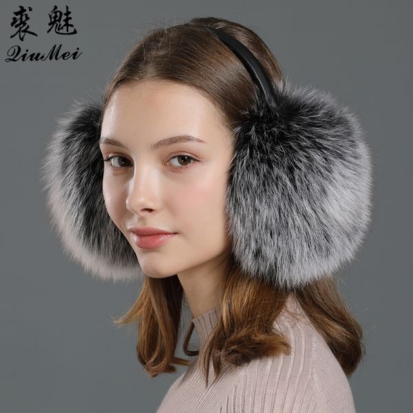 Fourrure de renard hiver cache-oreilles cache-oreilles en cuir véritable cadre coupe-vent russe femme Protection vraie fourrure cache-oreilles femmes