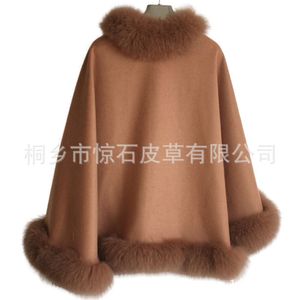 Manteau châle en fourrure de renard et d'herbe Jingshi pour femme, manteau châle d'hiver en vrais cheveux, 8841