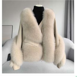 Fox Grass – manteau court en peau de mouton pour femme, vêtements de moto en cuir et fourrure intégrés, nouvelle collection hiver 2023, 9951