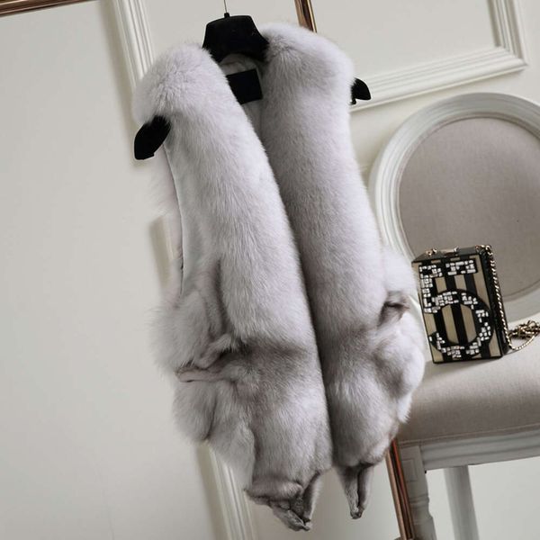 Gilet en poils de renard pour femme, manteau de tête entièrement en cuir et intégré, nouvelle collection automne/hiver