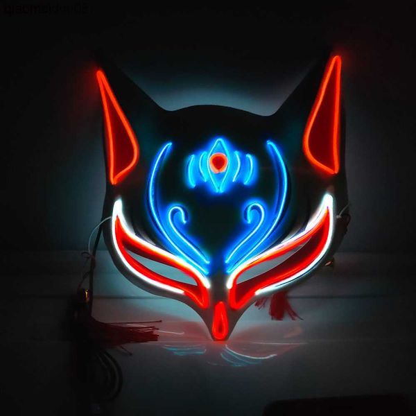 Renard lapin Halloween LED mignon visage masque fête horreur Cosplay accessoires éclairer Masque mascarade L230704