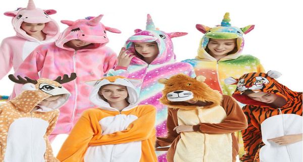 Fox Reno Panda León Tigre Unicornio Pijamas para mamá Papá Bebé Pijamas Traje de cosplay Trajes de noche Pijamas Kigurumi Pijamas Y200704617210