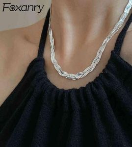 Foxanry 925 sterling zilver sleutelbeen ketting paar accessoire trendy elegante vintage gevlochten textuur partij sieraden2158527