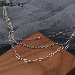 Foxanry 925 sterling zilveren ketting voor vrouwen zomer trend punk hiphop vintage drie lagen sleutelbeen ketting partij sieraden