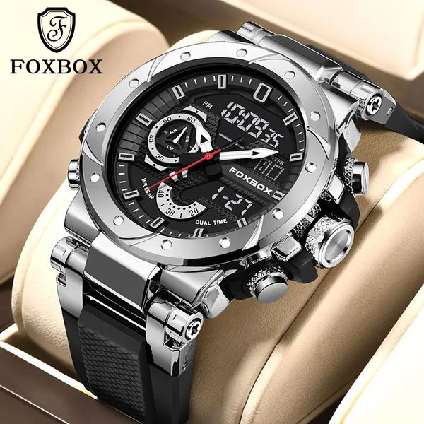 Relojes de Foxbox para hombres Fashion Silicone Strap impermeable Wallwatch Military Dual Display Subtitométrico Reloj Reloj 240409