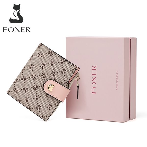 FOXER marque portefeuille court en cuir PVC grande capacité fente pour carte dame poche à monnaie trois pli pochette sacs d'argent pour femmes porte-clés