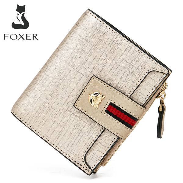 FOXER porte-cartes en cuir fendu portefeuilles Standard porte-monnaie femme portefeuille à fermeture éclair haute qualité pochette courte avec pendentif