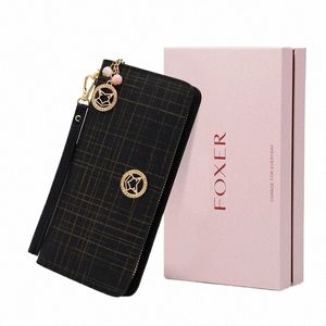 Foxer Lady Purse Split Cuir LG Portefeuille Titulaire de la carte des femmes Anti-vol Zipper Lady Embrayage avec dragonne Mey Sac Coin Case d6eJ #