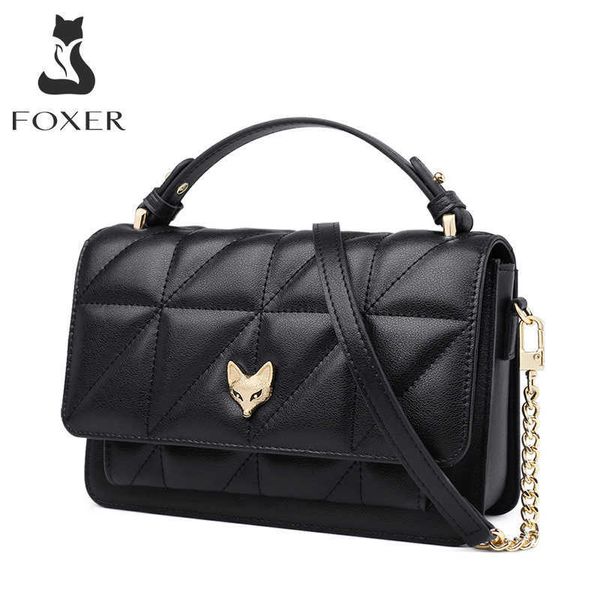 Designer bag FOXER Bolsos de cuero divididos originales Oficina Mujer Mensajero Elegante Monedero para dama Irregular Clásico Solapa Elegante Bolso de hombro femenino