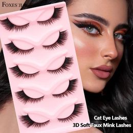 FOXESJI Pestañas de ojo de gato Pestañas de visón sintético 3D Zorro tenue alado Suave Natural Largo Tira completa Ojos falsos 240311