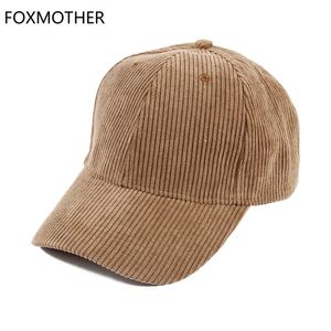 Foxmothe Nieuwe Herfst Winter Verstelbare Zwart Beige Effen Kleur Corduroy Baseball Caps Dad Hats Dames Mens