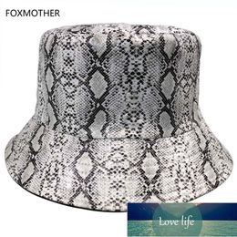 FOXMOTHER Nouvelle Mode Casquette Serpent Peau Imprimer En Cuir Seau Chapeaux Pêcheur Chapeaux Casquettes Femmes Dames Usine prix conception experte Qualité Dernier Style Original