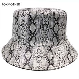Foxmother nieuwe mode casquette slang huid print lederen emmer hoeden visser hoeden petten dames dames dames