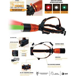 FoxPro Foxlamp frontal pour chasser 3 sélections de couleurs LED Blanc et vert - léger, réglable et durable pour la chasse nocturne et l'extérieur
