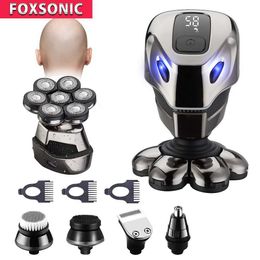 Afeitadora eléctrica FOXSONIC, maquinilla de afeitar para hombres, maquinilla de afeitar para cabeza seca y húmeda, cabezal 7D, máquina de pantalla LED resistente al agua para afeitar P0817