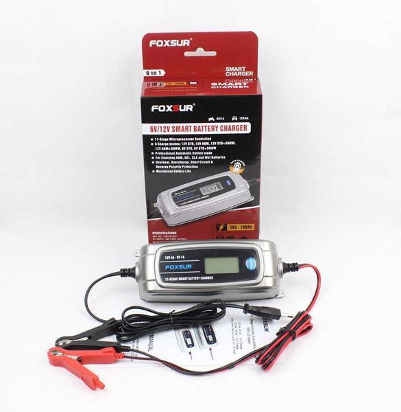 FOXSUR 12V 4A 6V 1A chargeur de batterie intelligent à 11 étages EFB GEL AGM voiture humide avec désulfateur d'affichage LCD