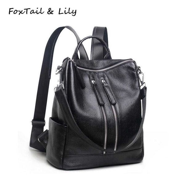 Foxtail Lily 100% véritable cuir femmes sac à dos sacs d'école de mode chaude pour les filles sac à bandoulière décontracté pratique de haute qualité Q0528