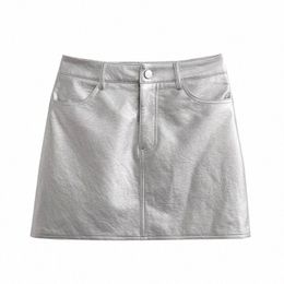 FP To Love French Sier PU Mini jupes métalliques sexy taille haute hanche jupe chic rétro courte ligne a métal D0sx #