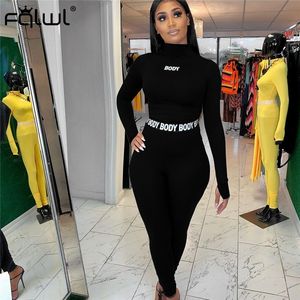 FQLWL Wit Zwart Fitness 2 Delige Set Vrouwen Pak Sportkleding Zomer Outfits Lange Mouwen Crop Top Leggings Dames Trainingspak Vrouwelijke 201007