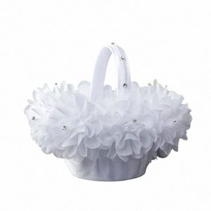 Fr Girl Basket White Small Satin Tissu Pankets with Faux Lace FRS Decor For Wedding Ceremy Party Desktop Decor 253K #