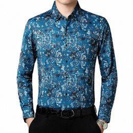 FR Impreso Blusa Tamaño grande Suave Elástico Oficina Marido Use Ropa Estiramiento Fi Cómodo Suave Caballeros Camisas Casuales F0Zd #