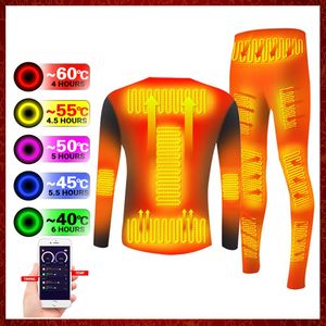 2022 Nouveaux sous-vêtements chauffants hiver USB alimenté par batterie polaire thermique téléphone intelligent APP contrôle température moto veste costume S-4XL hommes femmes Kit de vêtements chauds