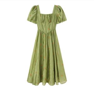 2023 été nouveau Style élégant célébrité haute qualité déesse Style Slim Fit vert fragmenté fleur femmes robe